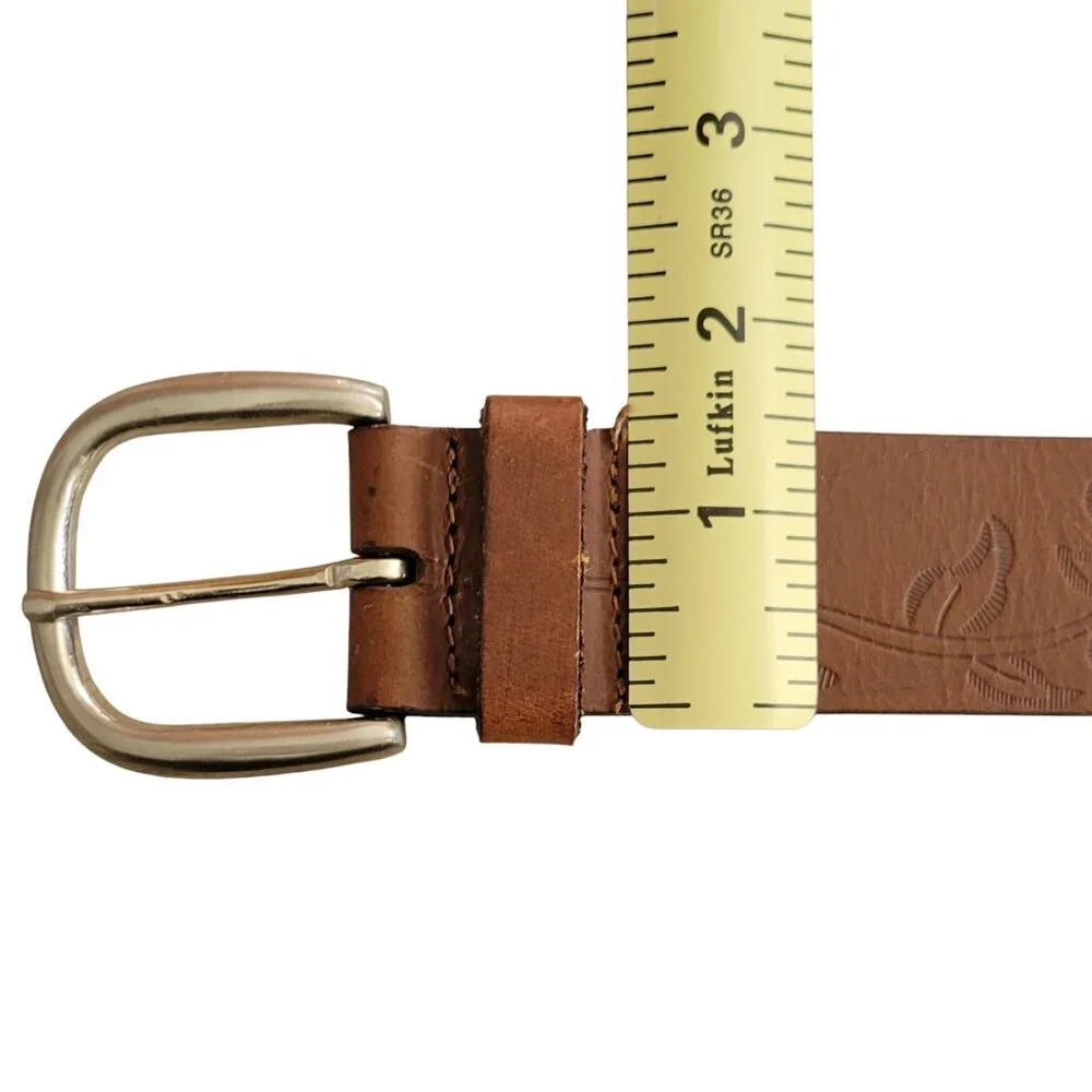 Genuine Leather Tooled Brown Western Floral Belt Made in India NEW Size M